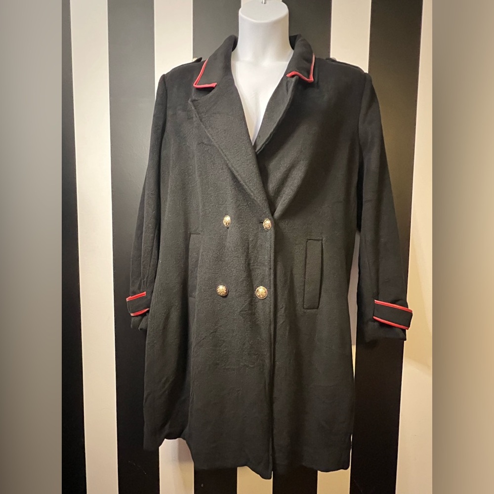 New York & Company Military-Inspired Double-Breasted Coat w/ Red Trim; Sz XL